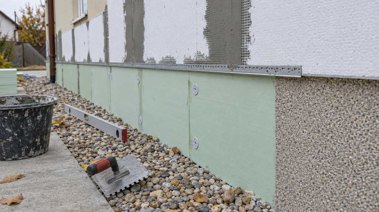 Lábazati hőszigetelés XPS lapokkal a fal alján